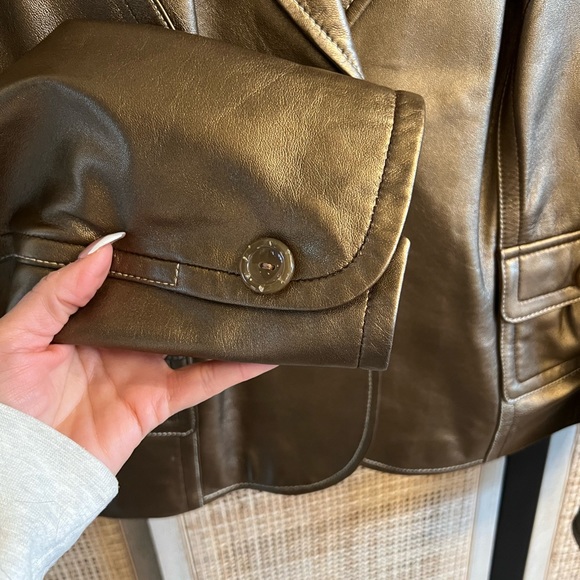 Genuine Leather Blazer by Ashley Bernardo. Bronze color. Size XL. - Picture 4 of 10